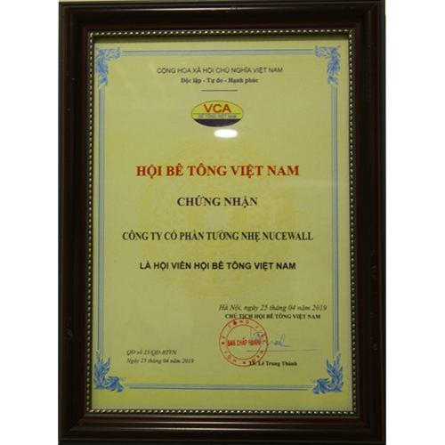 Công ty Nucewall chính thức trở thành hội viên Hội bê tông Việt Nam (VCA)